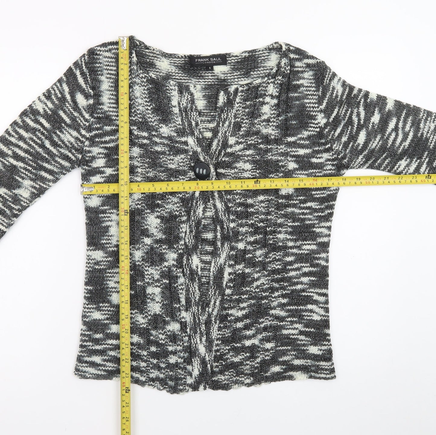 Frank Saul Women's Grey Knit Cardigan Small V-Neck 3/4 Sleeve