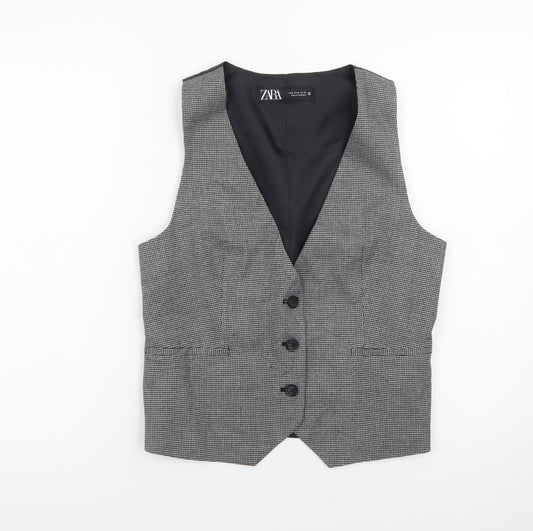 Zara Women Grey Check Waistcoat Vest Medium Classic Tailored
