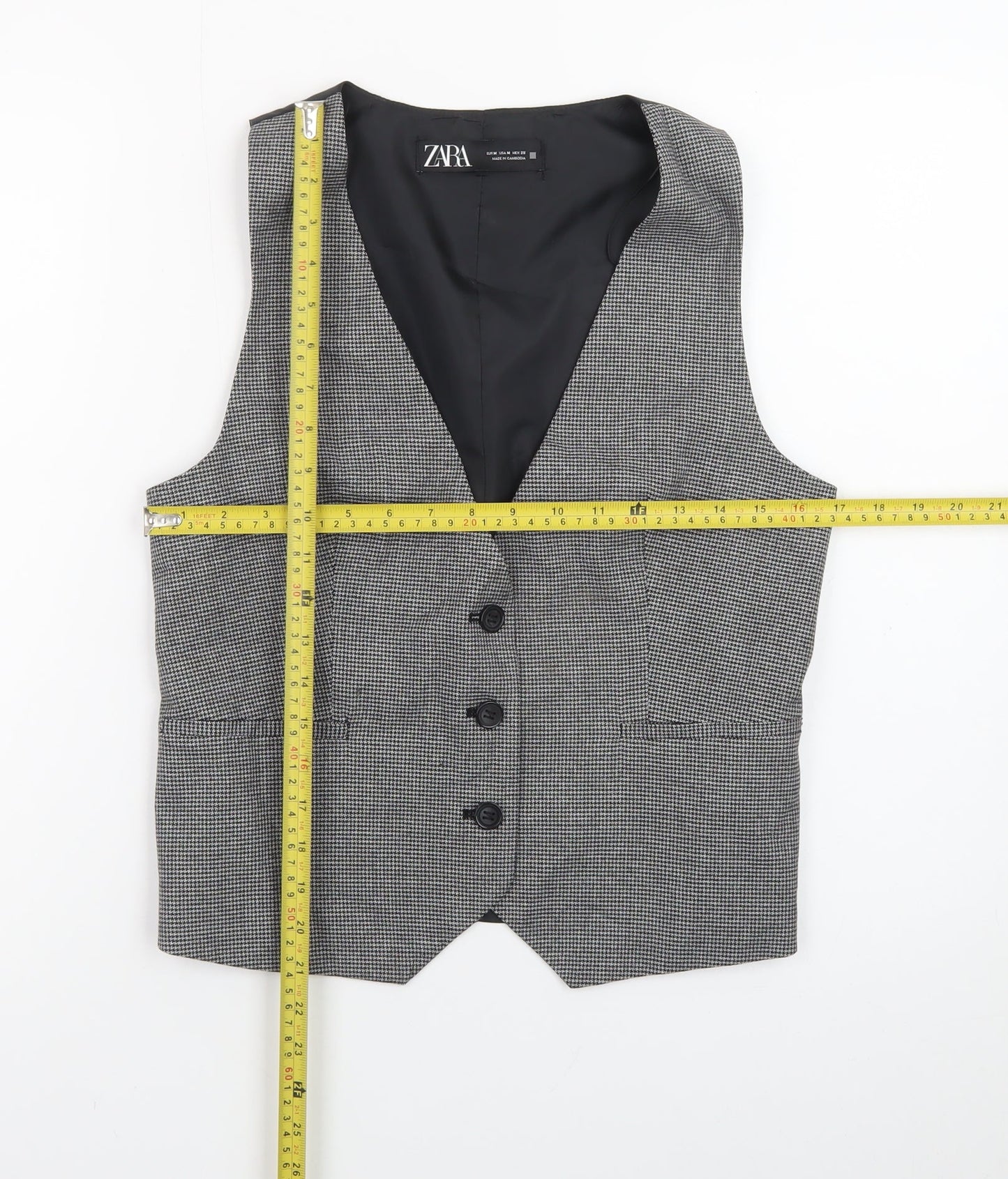 Zara Women Grey Check Waistcoat Vest Medium Classic Tailored