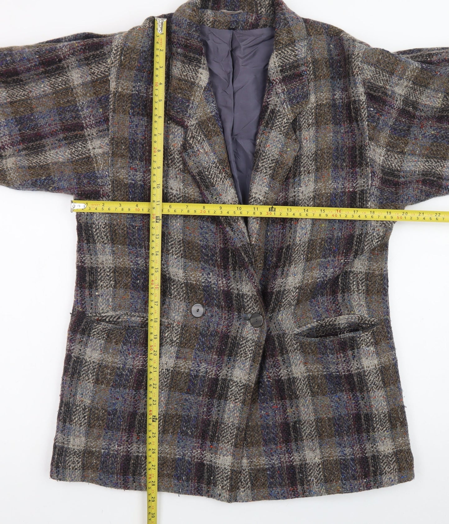 Kemper Women’s Multicoloured Check Wool Tweed Blazer Size 10