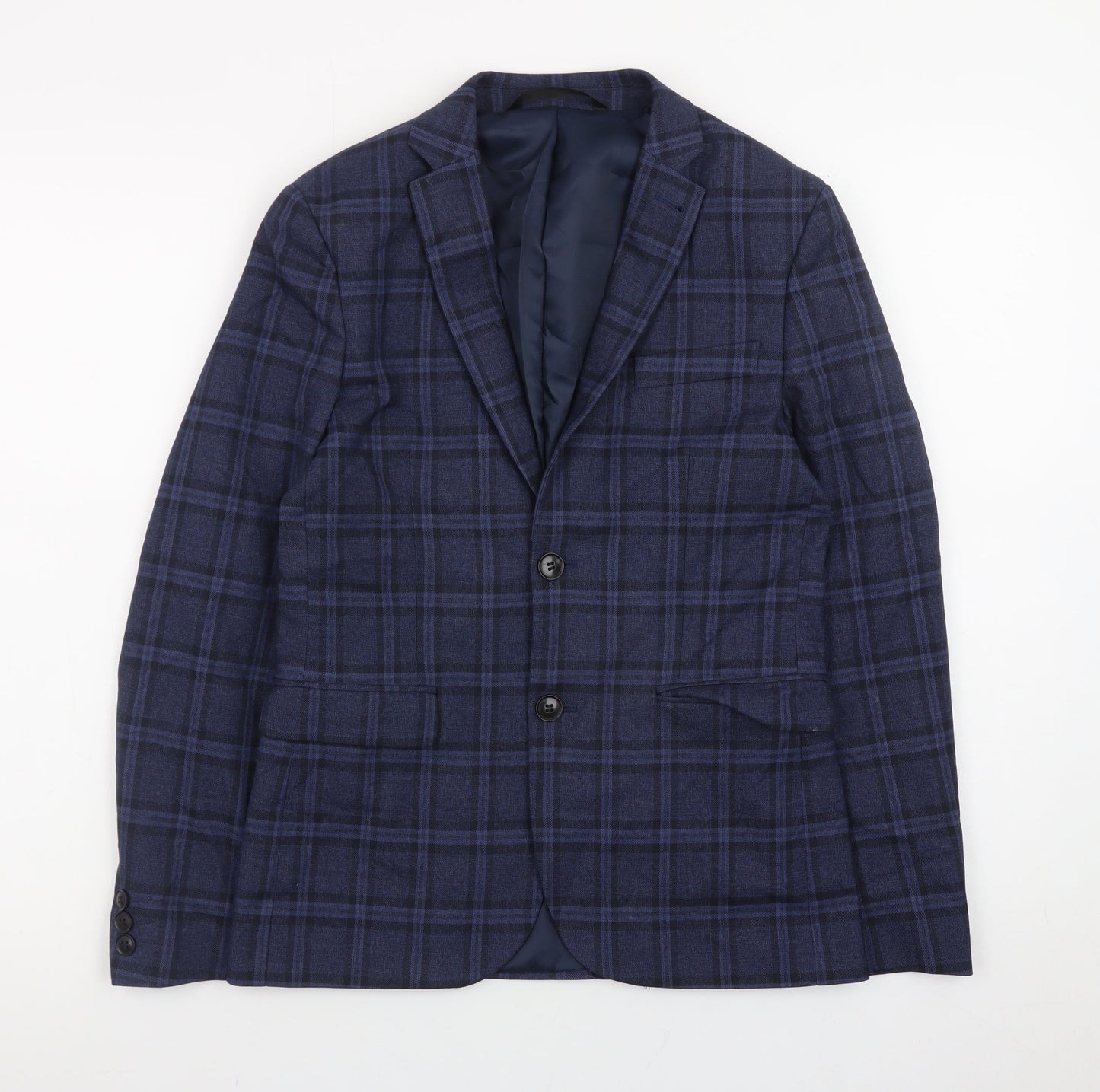 Next Teens Blue Check Blazer Size 4 Regular Fit Lined Jacket