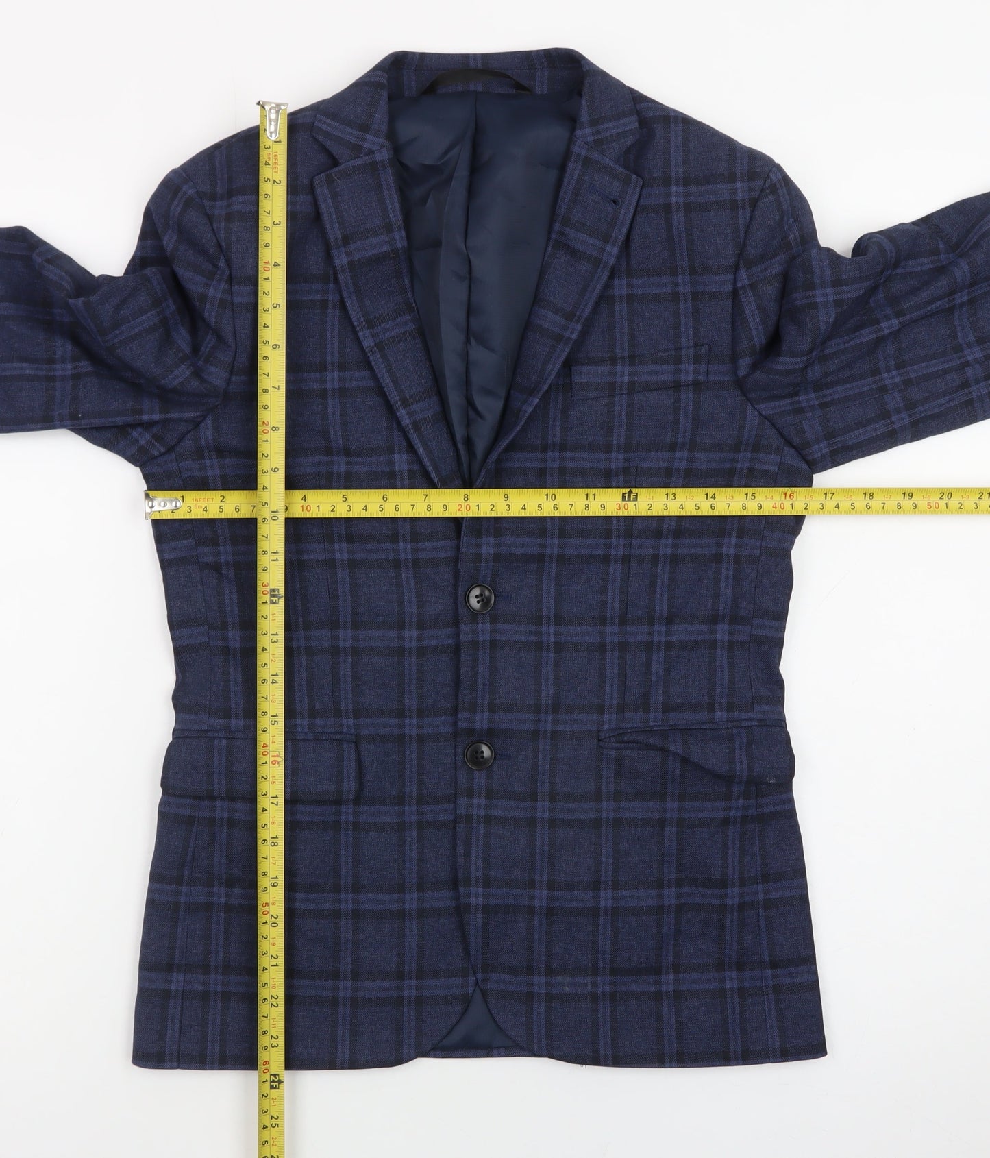 Next Teens Blue Check Blazer Size 4 Regular Fit Lined Jacket