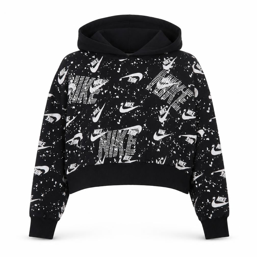 Nike Womens Black White Logo Print Pullover Hoodie Size S