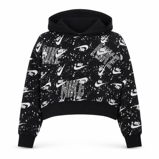 Nike Womens Black White Logo Print Pullover Hoodie Size S