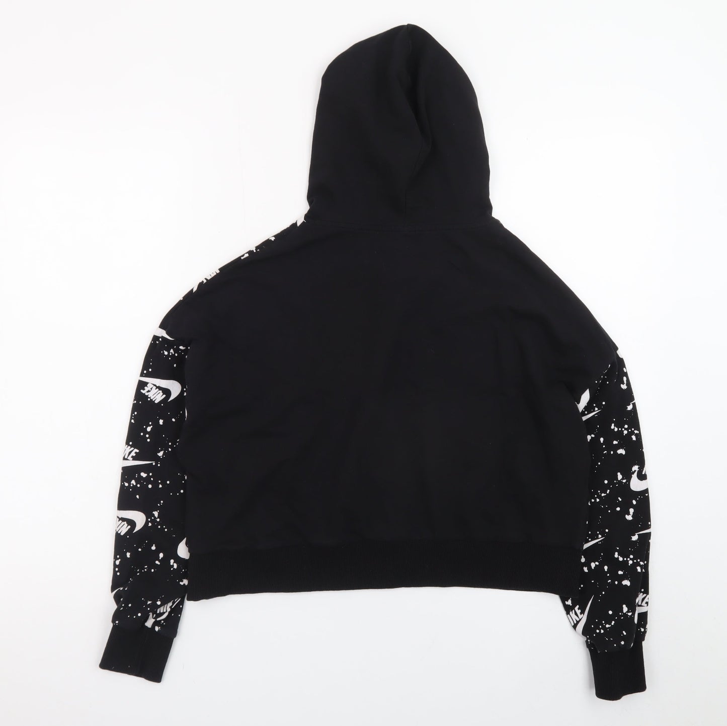 Nike Womens Black White Logo Print Pullover Hoodie Size S
