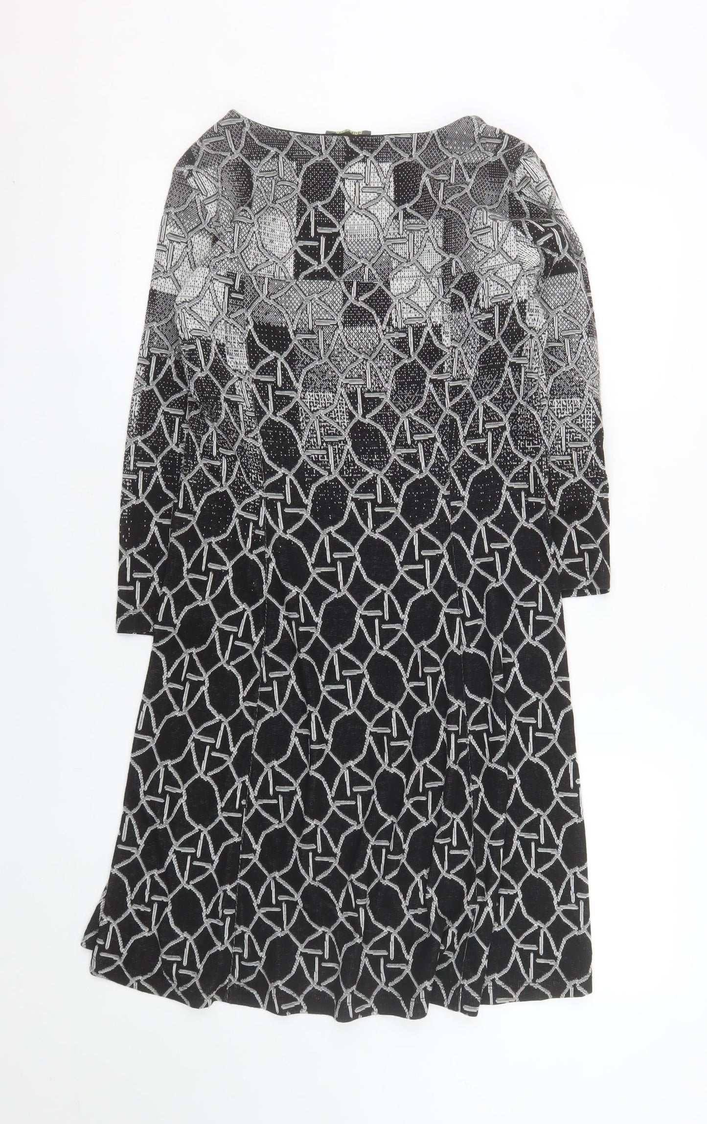 Dolcezza Women Black Geometric Shift Dress Size S 3/4 Sleeve V-Neck