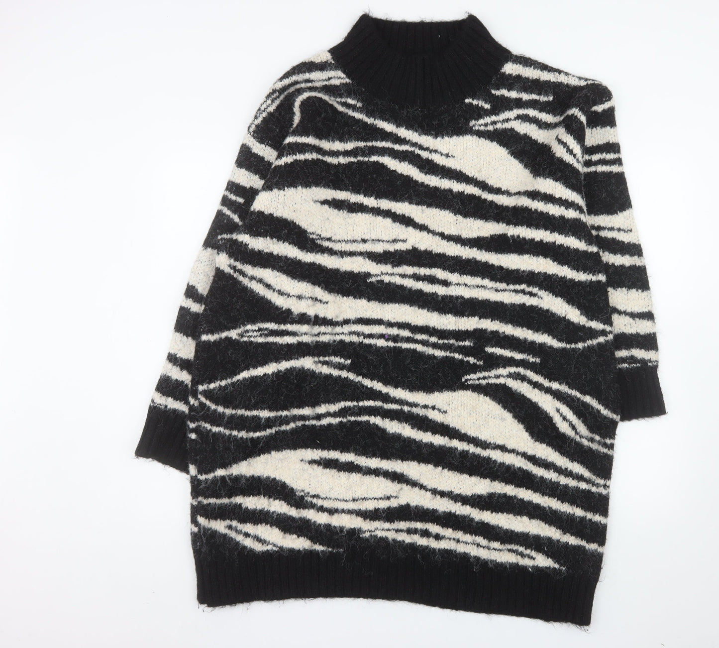 River Island Women’s Black Zebra Knit Roll Neck Pullover Jumper Size L