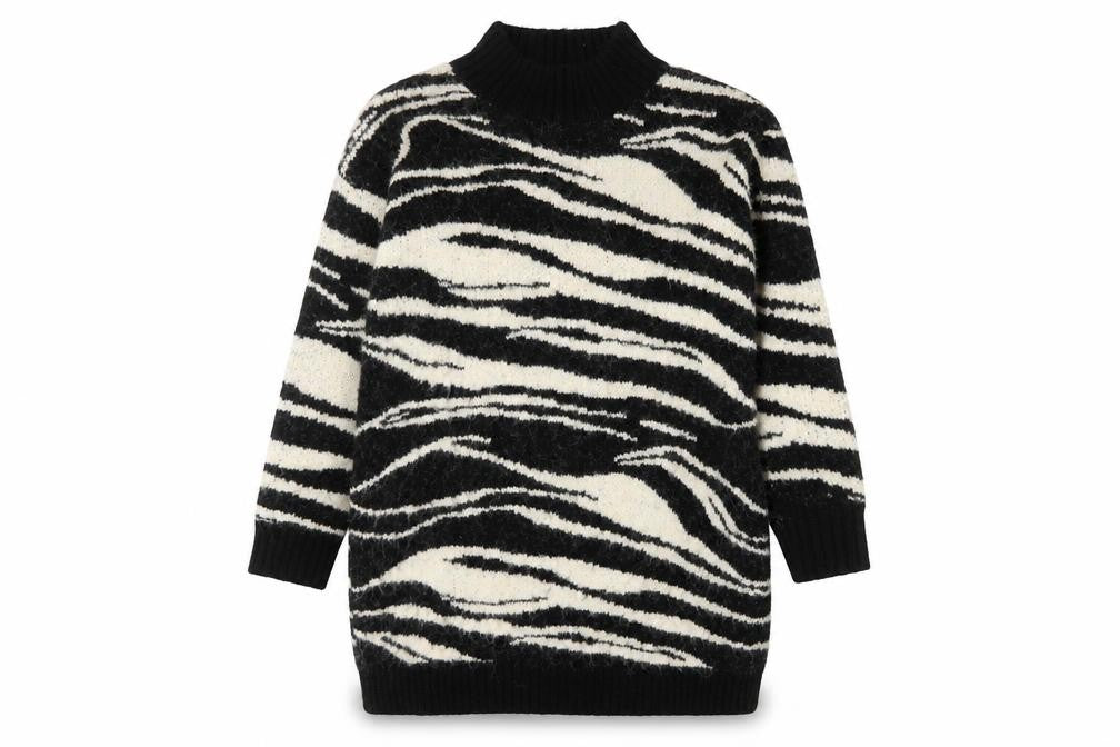 River Island Women’s Black Zebra Knit Roll Neck Pullover Jumper Size L