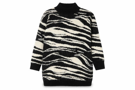 River Island Women’s Black Zebra Knit Roll Neck Pullover Jumper Size L
