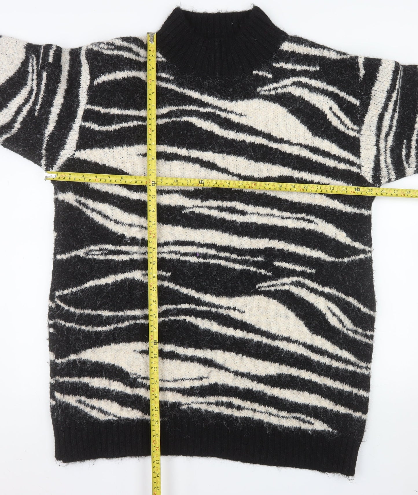 River Island Women’s Black Zebra Knit Roll Neck Pullover Jumper Size L