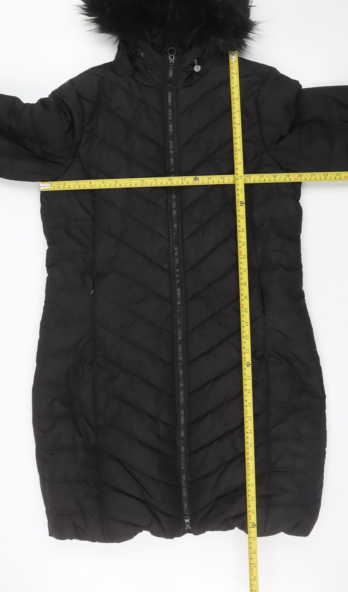 Regatta Women's Black Long Puffer Coat Hooded Faux Fur Size 16
