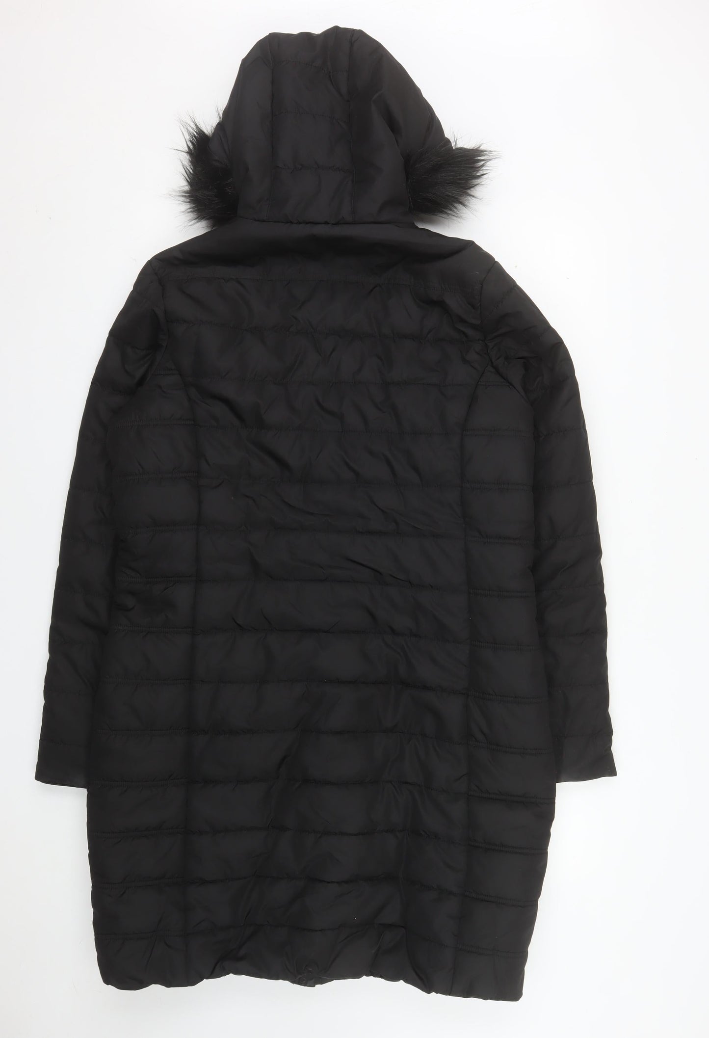 Regatta Women's Black Long Puffer Coat Hooded Faux Fur Size 16