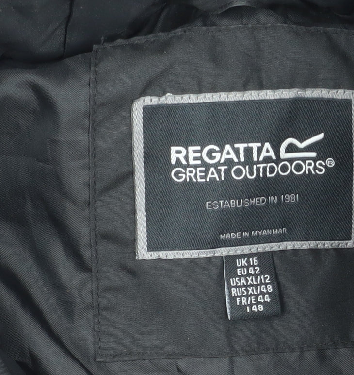 Regatta Women's Black Long Puffer Coat Hooded Faux Fur Size 16