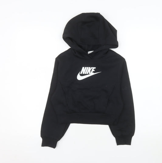 Nike Girls Black Pullover Hoodie Size 7-8 Years Fleece Logo Sweatshirt