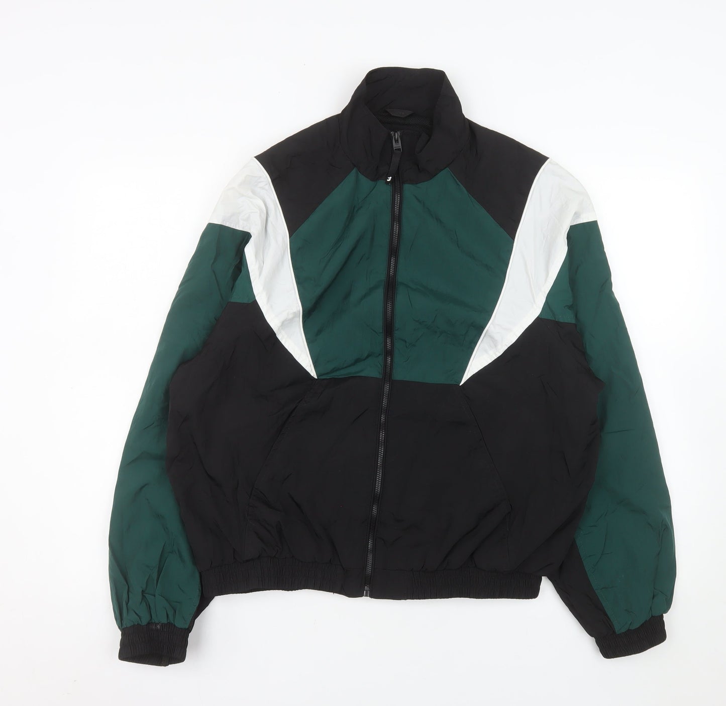Bershka Men's Black Green White Bomber Jacket XS Retro 90s Style