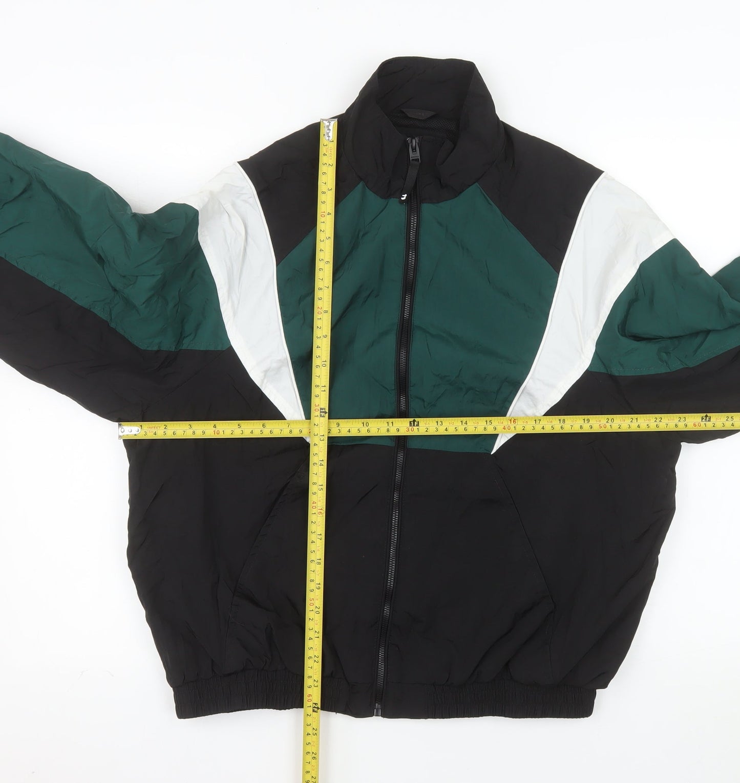 Bershka Men's Black Green White Bomber Jacket XS Retro 90s Style