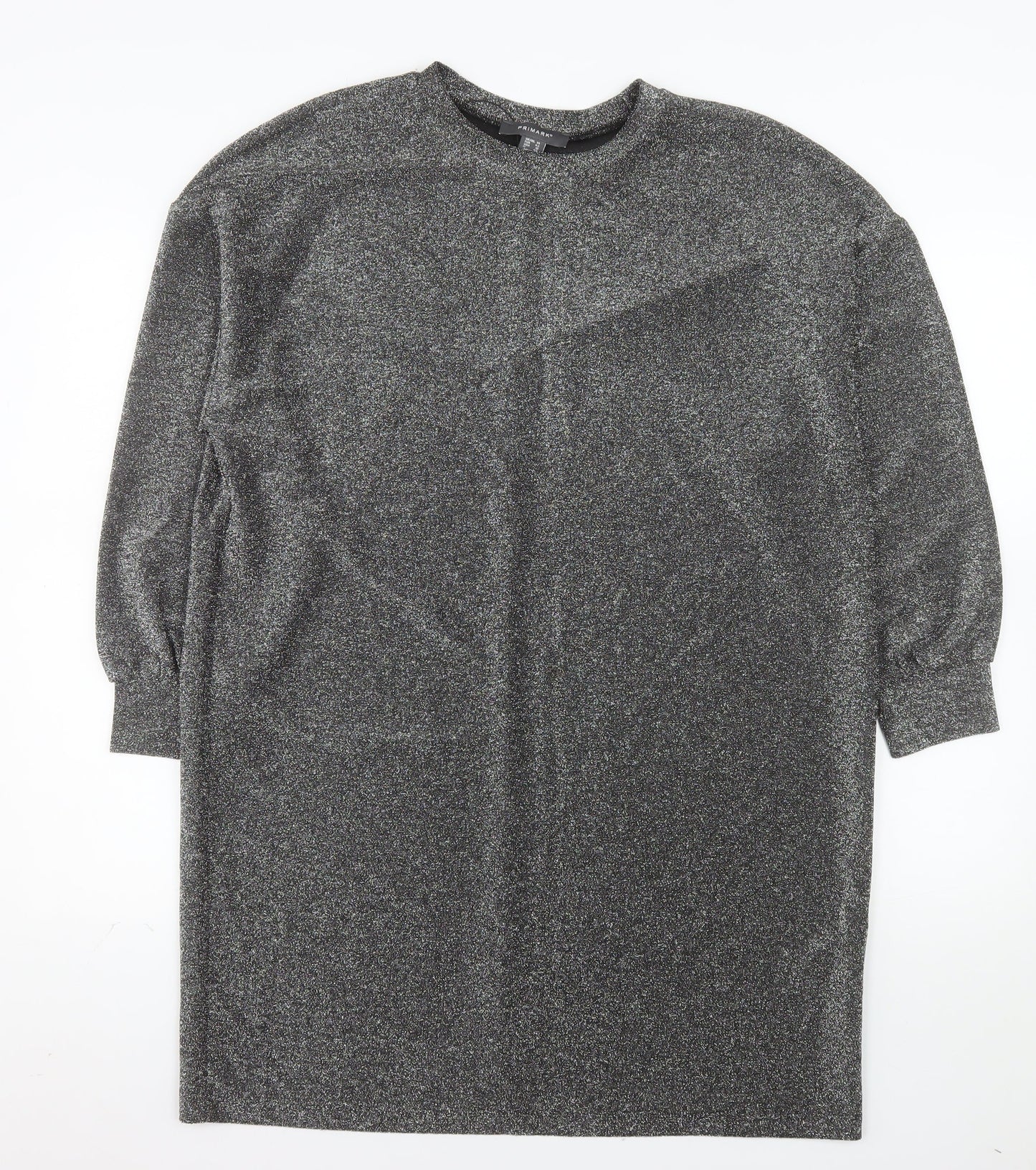 Primark Women’s Silver Glitter Shift Dress Size 14 Long Sleeve Party