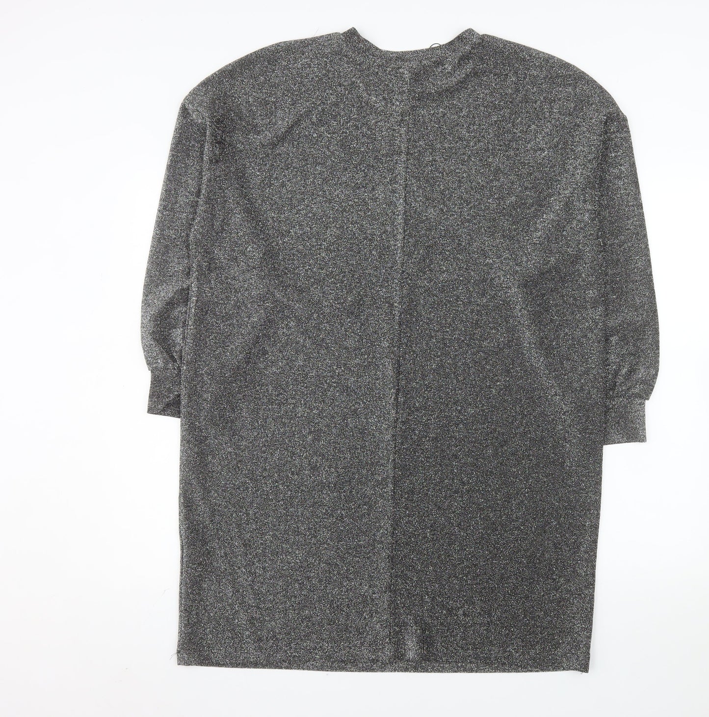 Primark Women’s Silver Glitter Shift Dress Size 14 Long Sleeve Party