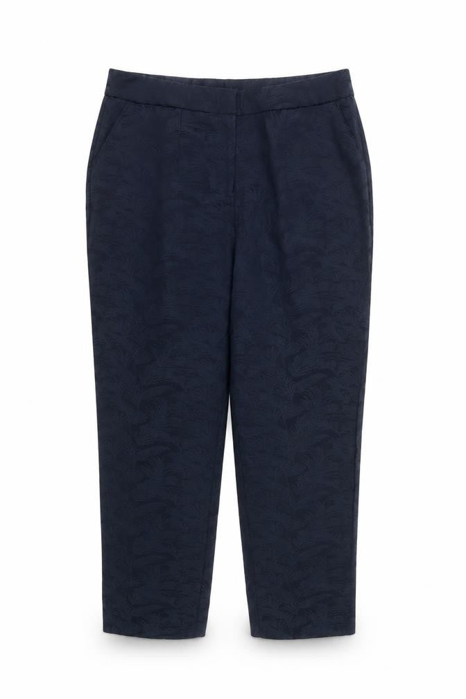 Bonmarché Women's Blue Jacquard Straight Leg Trousers Size 14