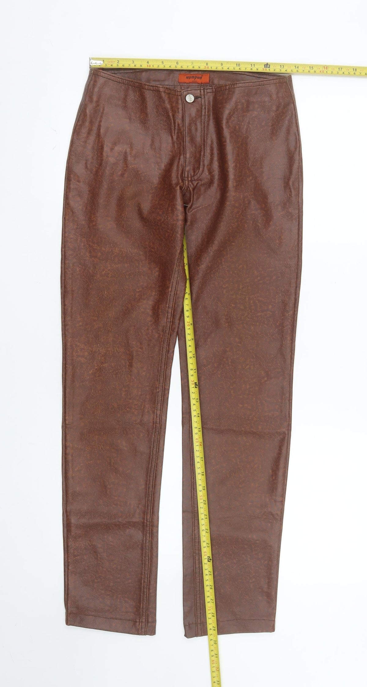 Wampum Womens Brown Faux Leather High Rise Straight Trousers Size 12