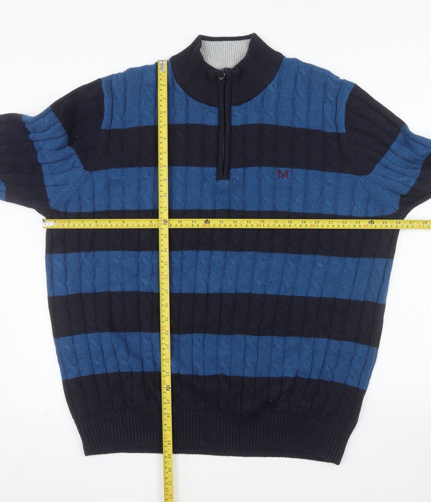 Crew Clothing Company Men's Blue 3XL Half Zip Striped Cotton Sweater
