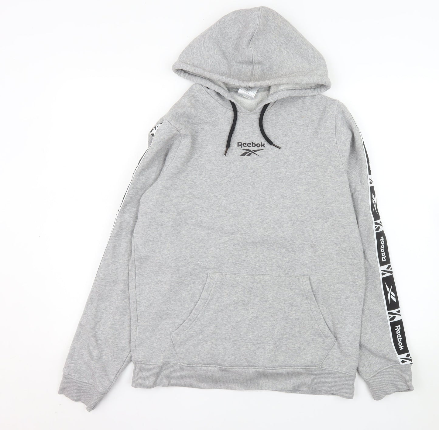 Reebok Men's Grey Pullover Hoodie Size M Sports Logo Fleece