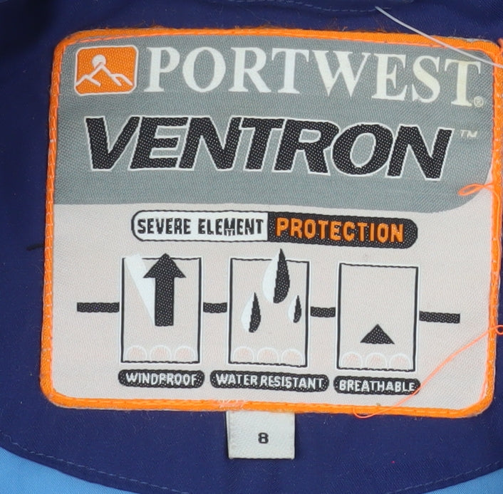 Portwest Women Blue Size 8 Hooded Parka Jacket Waterproof Lined