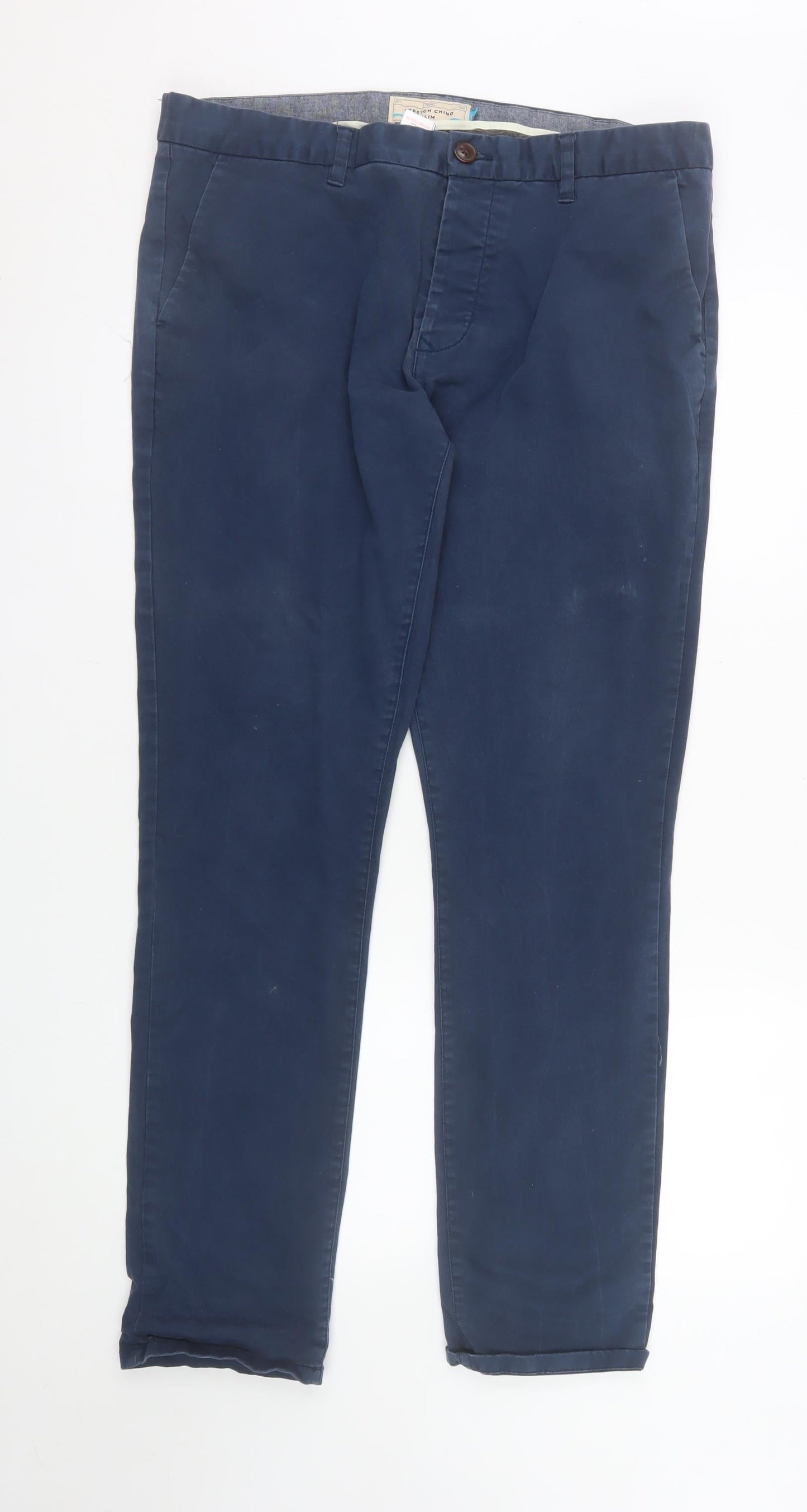 Next Men Blue Chino Trousers 36W 33L Cotton Blend Casual