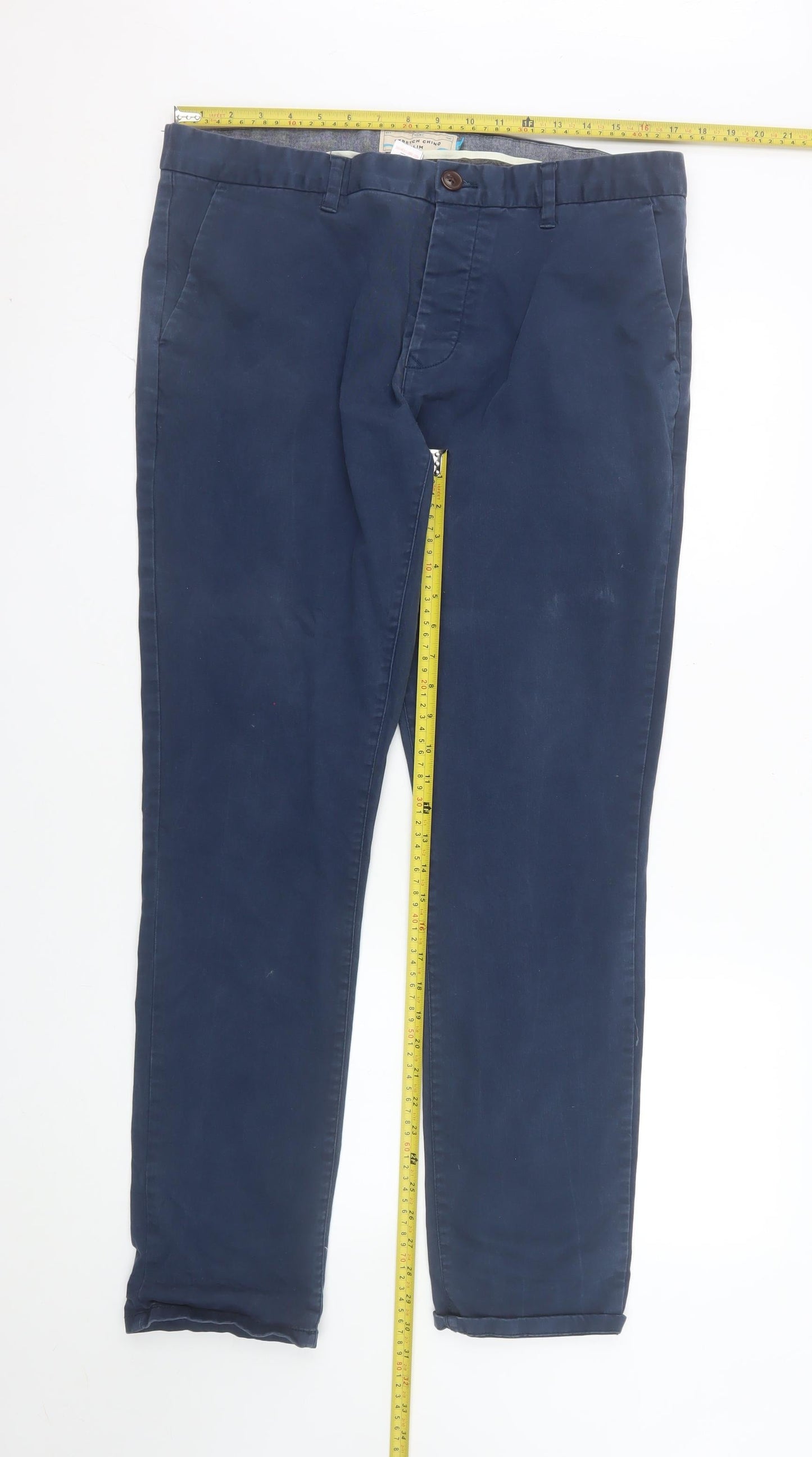 Next Men Blue Chino Trousers 36W 33L Cotton Blend Casual