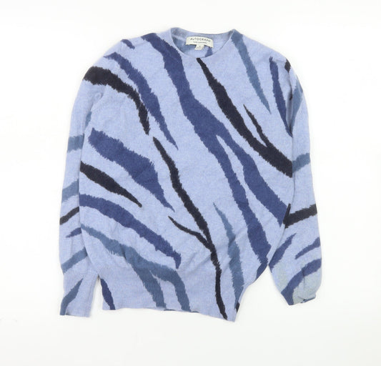Marks and Spencer Women Blue Animal Print Pure Cashmere Jumper Size 8