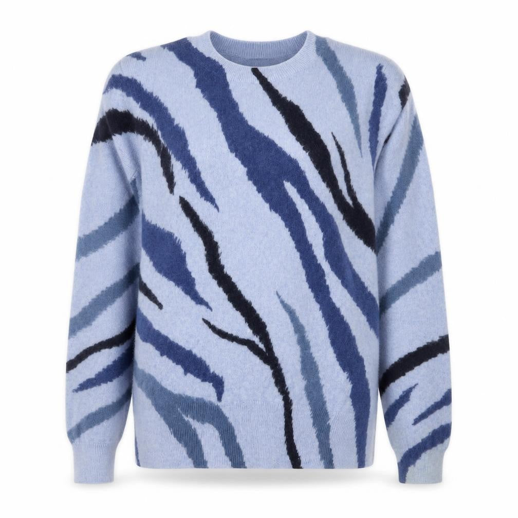 Marks & Spencer Women Blue Animal Print Pure Cashmere Jumper Size 8