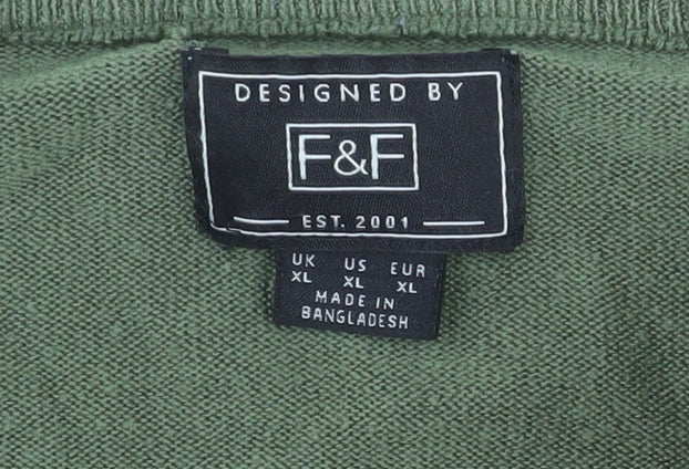 F&F Men’s Green XL Crew Neck Acrylic Knit Jumper