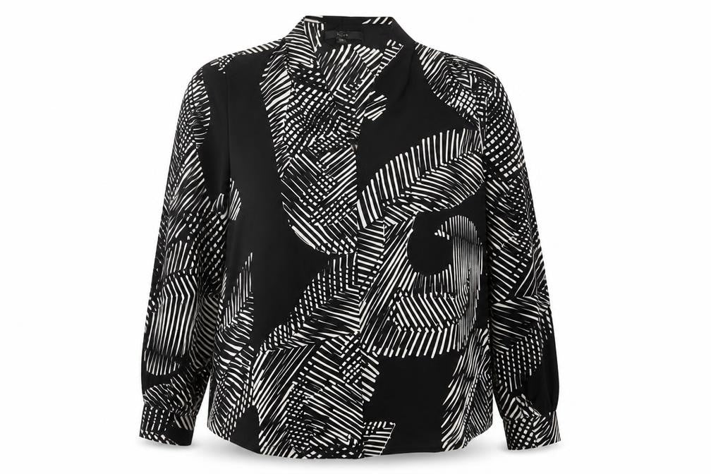 Next Womens Black White Geometric Jersey Blouse Size 16 Long Sleeve