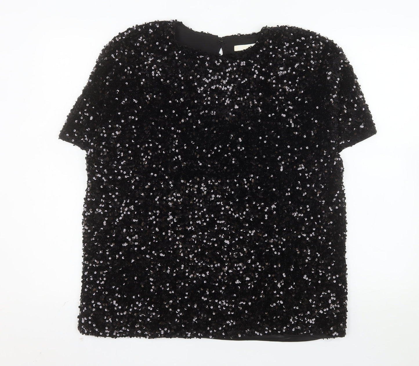 H&M Women's Black Sequin Blouse Size 12 Party Tunic Top