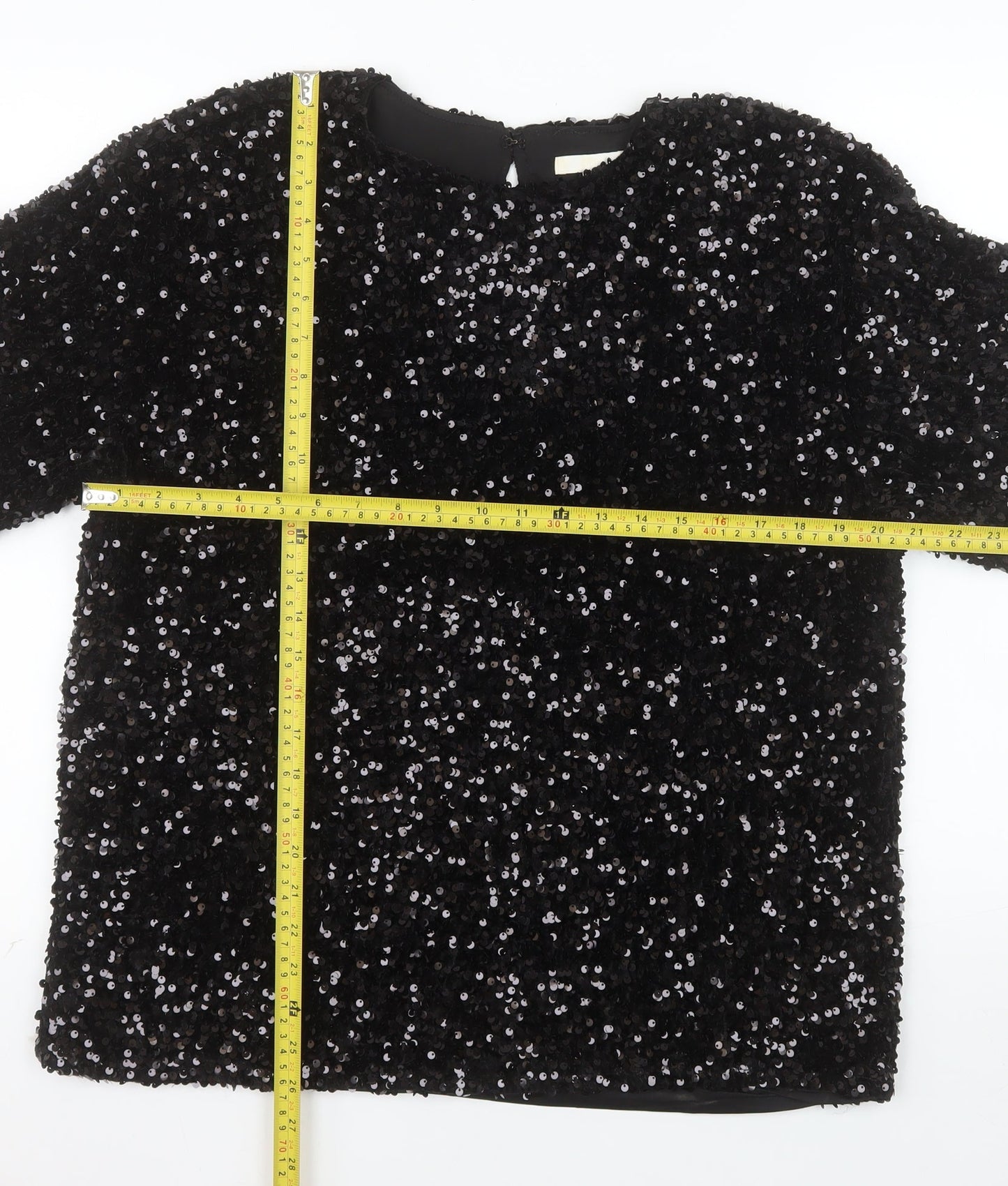 H&M Women's Black Sequin Blouse Size 12 Party Tunic Top