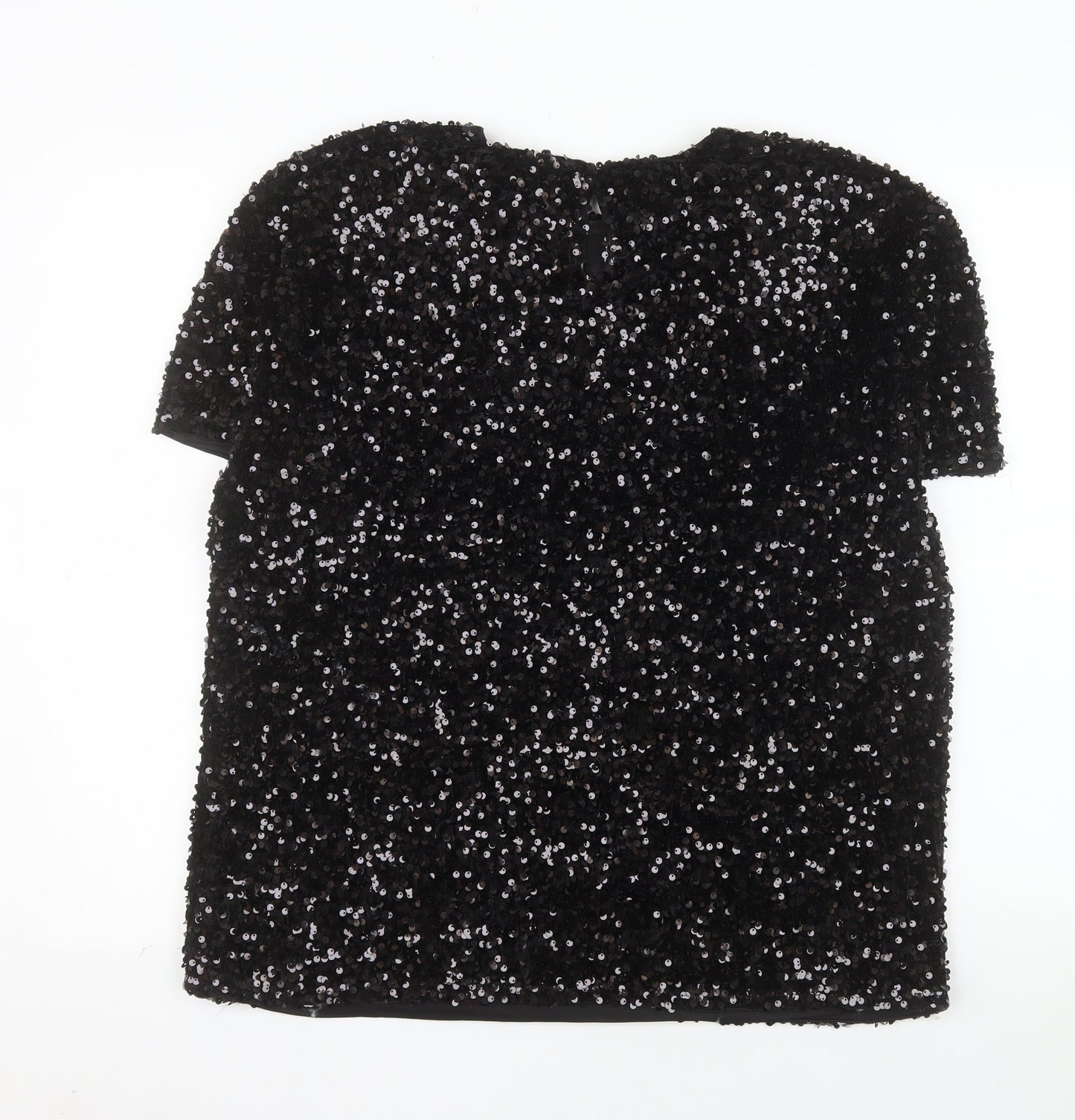 H&M Women's Black Sequin Blouse Size 12 Party Tunic Top