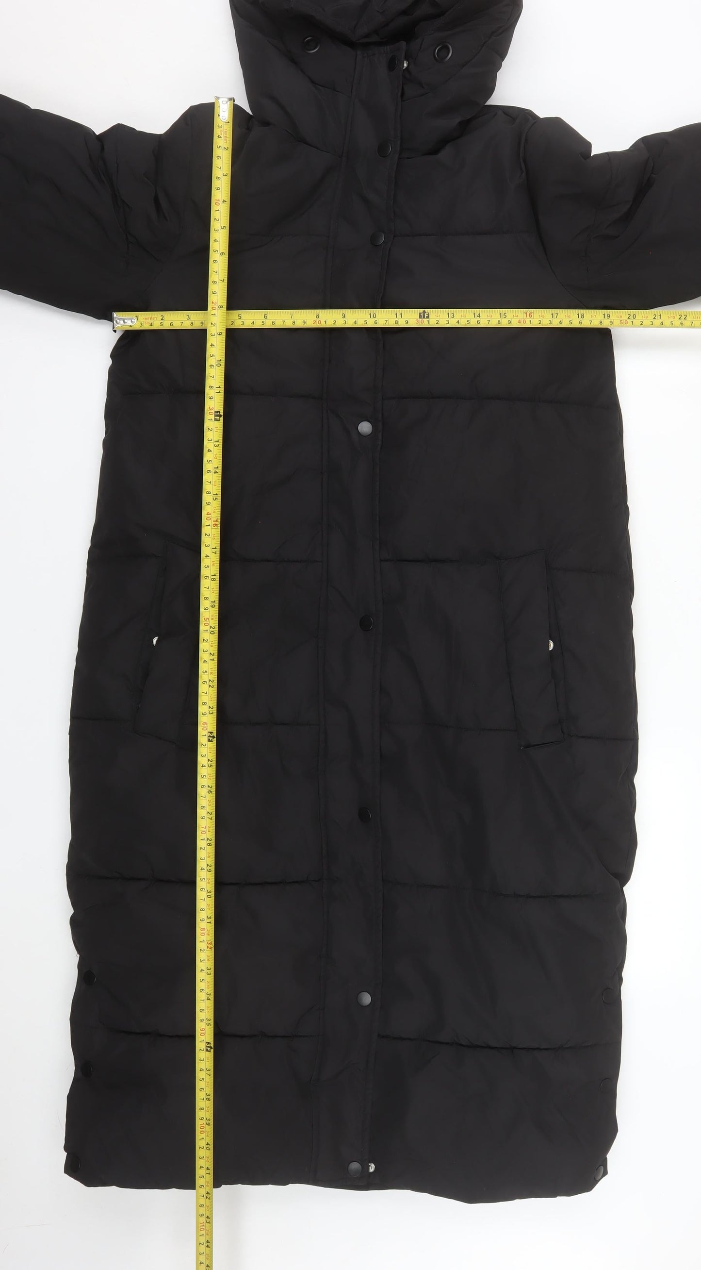 Dunnes Stores Mens Black Long Puffer Coat Hooded Size S