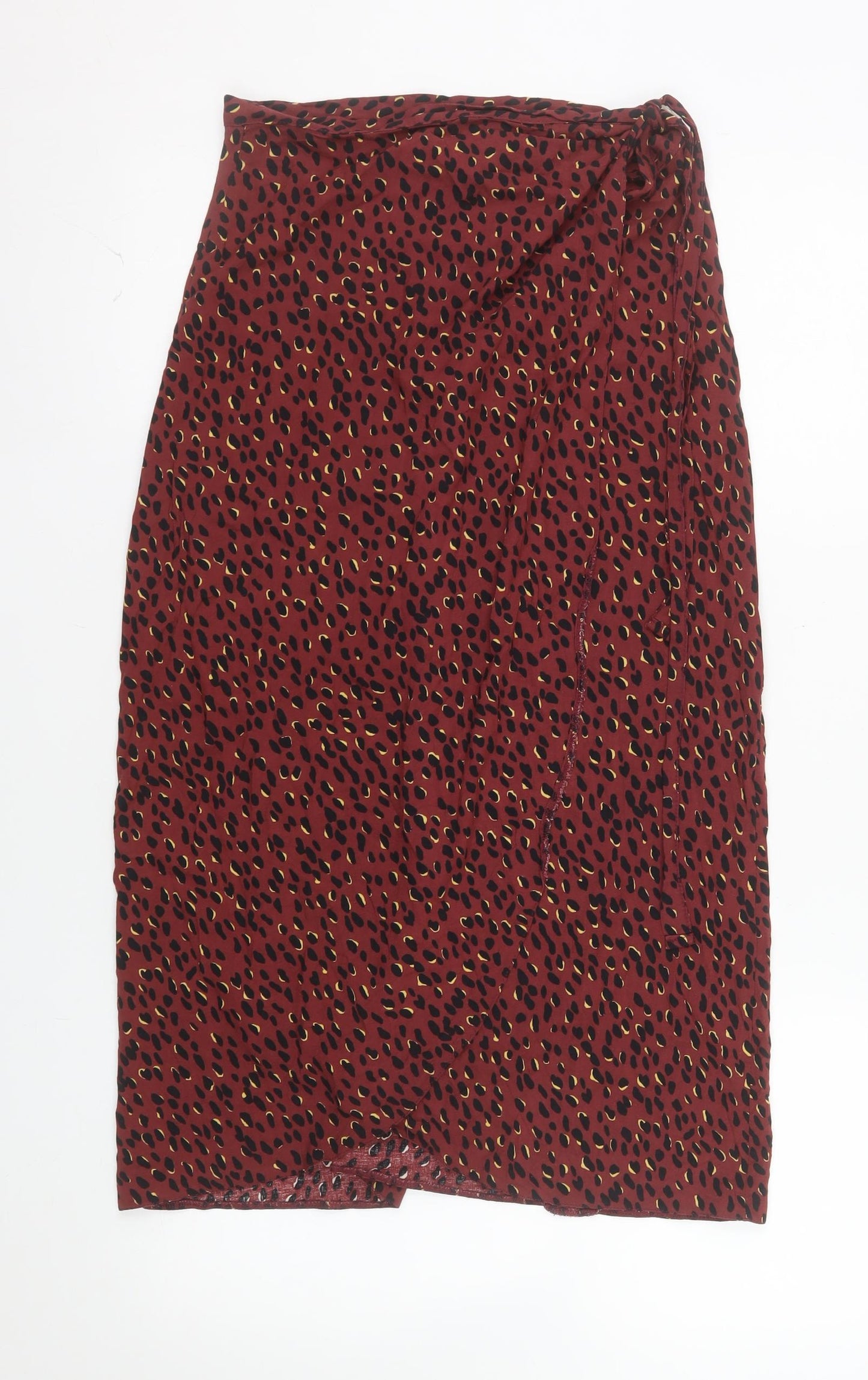 New Look Women Red Animal Print Wrap Midi Skirt Size 8