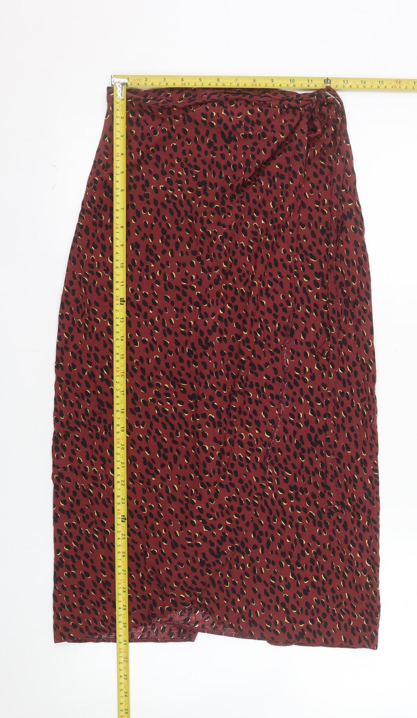 New Look Women Red Animal Print Wrap Midi Skirt Size 8