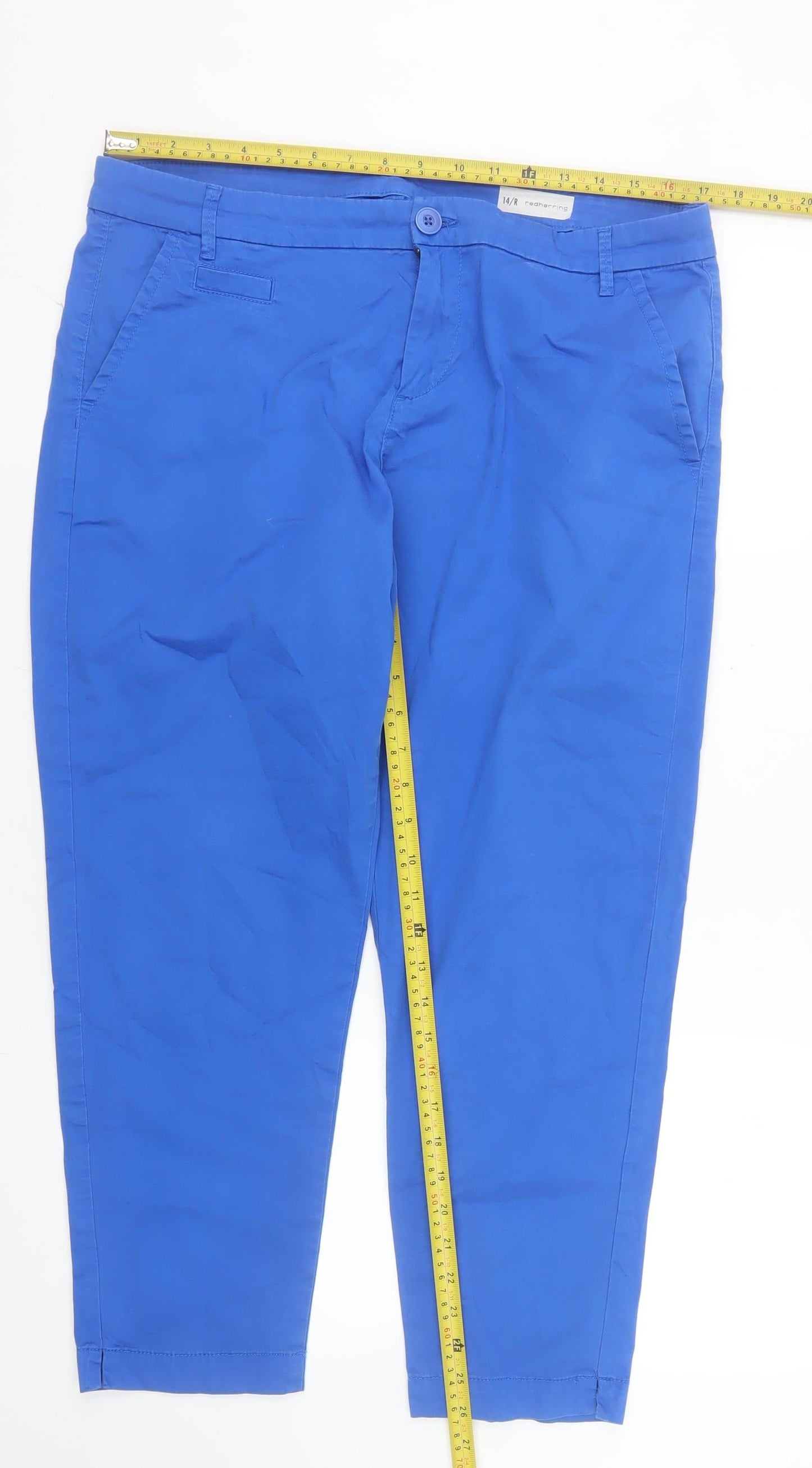 Red Herring Women's Blue Chino Trousers Size 14 Regular Cotton Blend