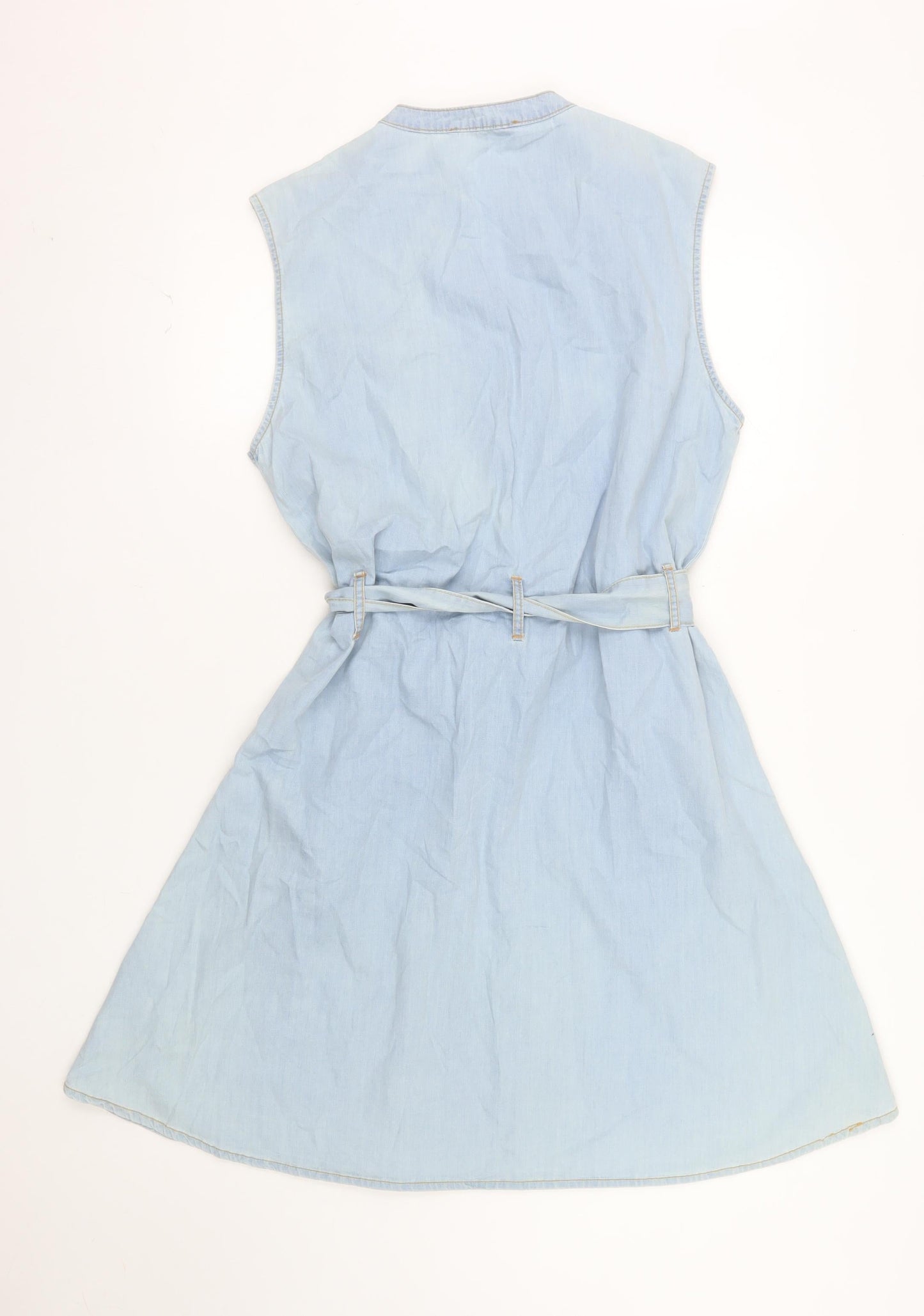 Kelly & Grace Women Blue Sleeveless Cotton Shirt Dress XL