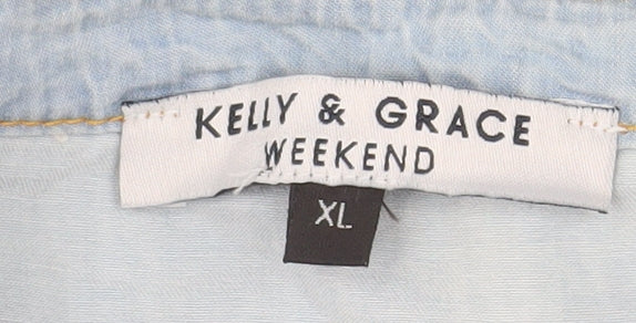 Kelly & Grace Women Blue Sleeveless Cotton Shirt Dress XL