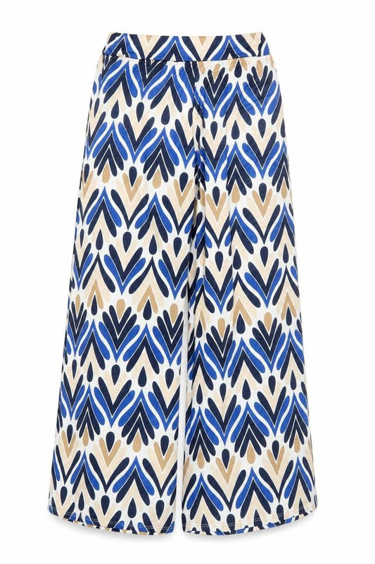 Virgo Boutique Womens Blue Geometric Wide-Leg Trousers One Size 10-14