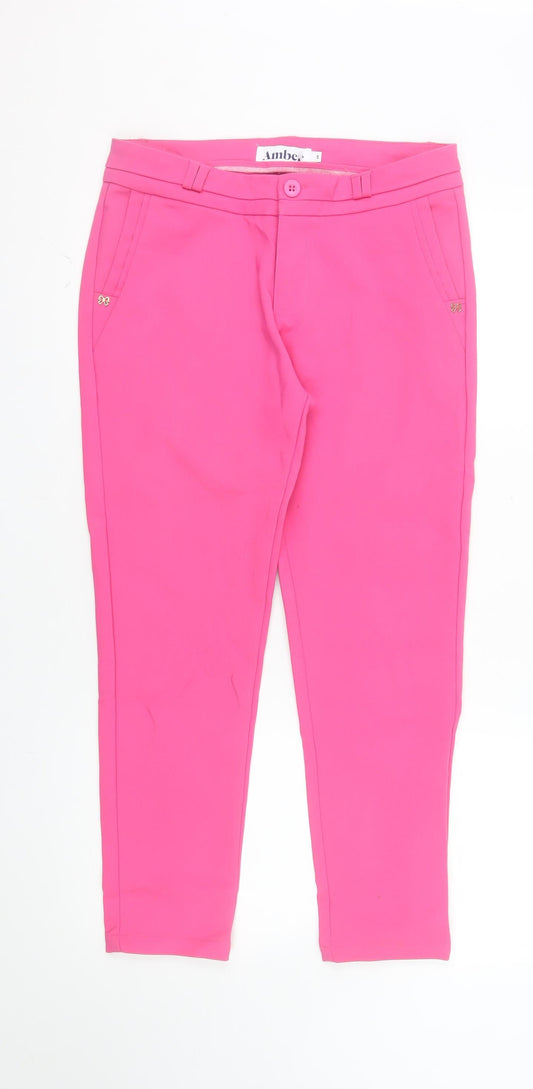 Amber Women Pink Cropped Chino Trousers Size S Cotton Blend