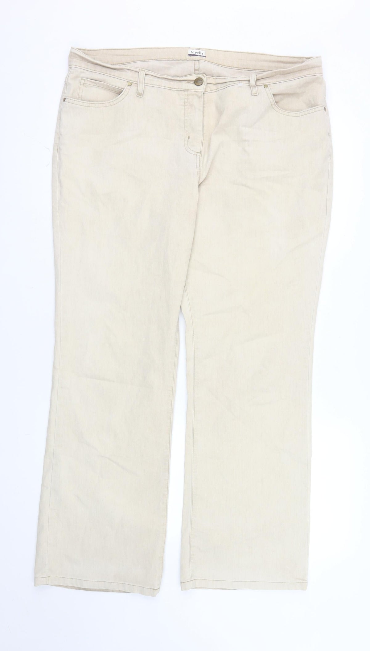 Viyella Petite Women's Beige Chino Trousers Size 16 Cotton Blend