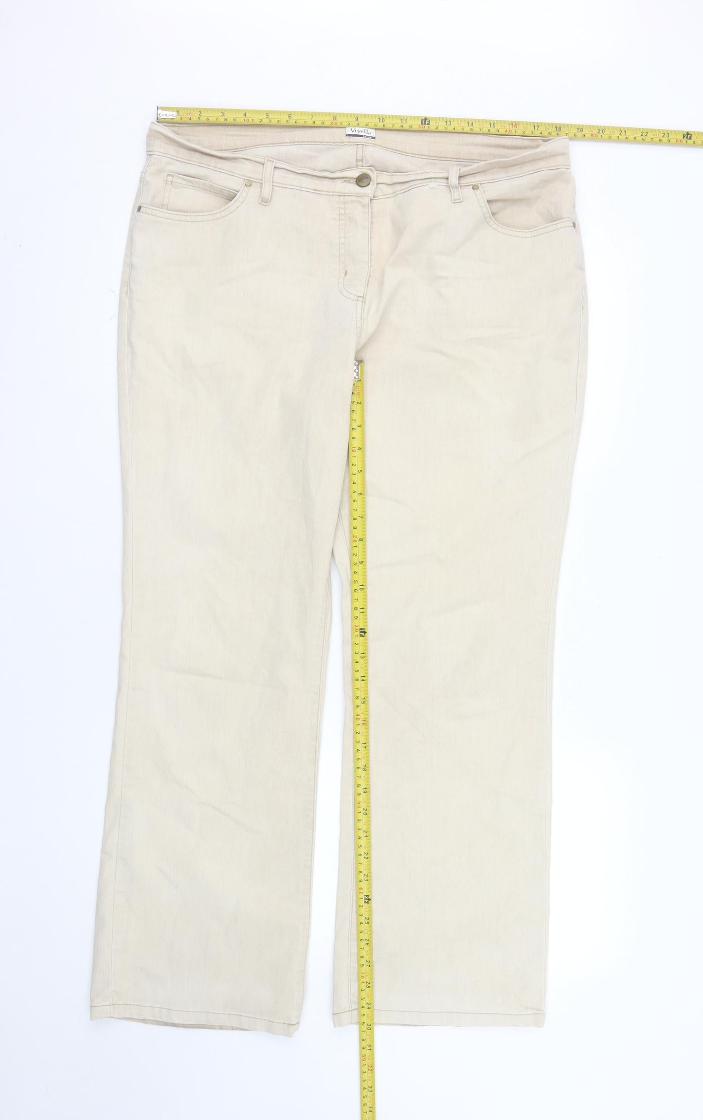 Viyella Petite Women's Beige Chino Trousers Size 16 Cotton Blend