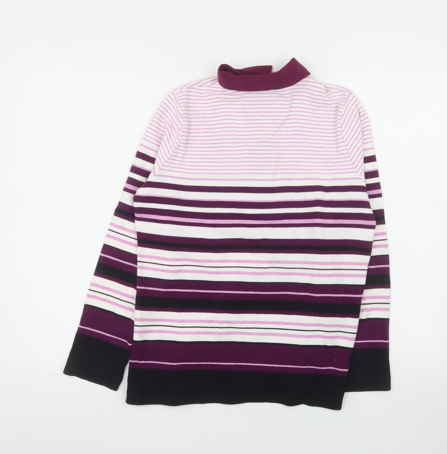 DASH Womens Purple Striped Long Sleeve Cotton Polo Size 14