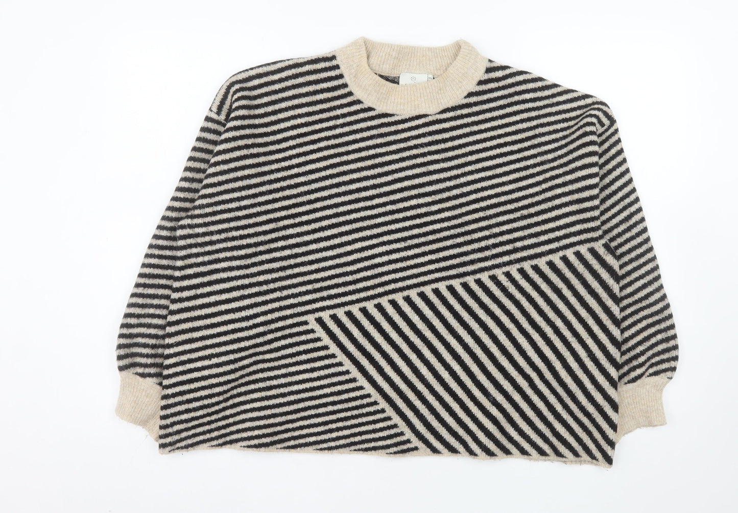 Kaffe Women’s Black Beige Striped Wool Blend Pullover XXL Jumper