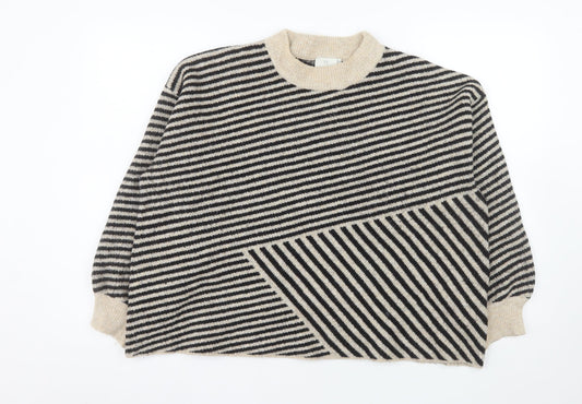 Kaffe Women’s Black Beige Striped Wool Blend Pullover XXL Jumper