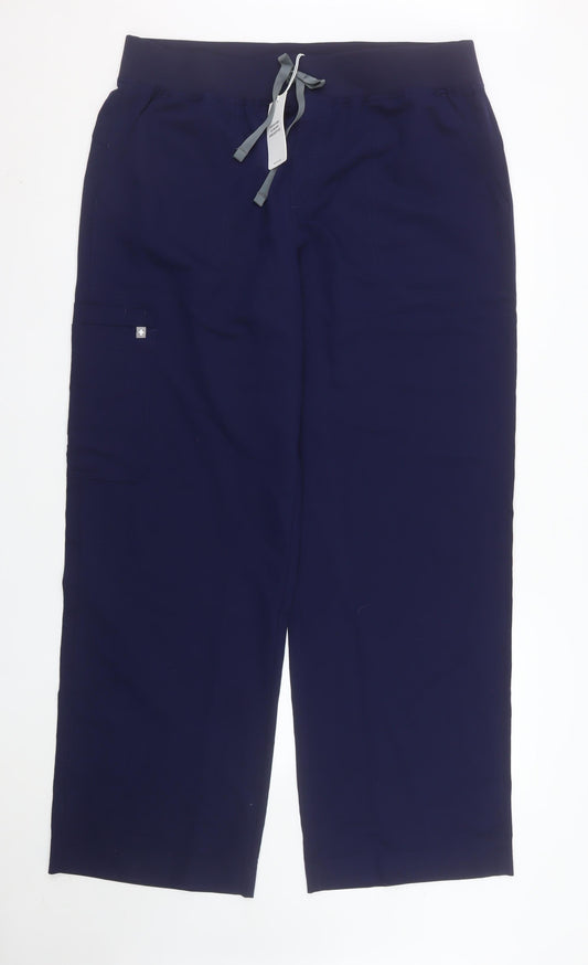 FIGS Women Navy Blue Tall Trousers XXL Polyester Blend Drawstring Comfort Workwear